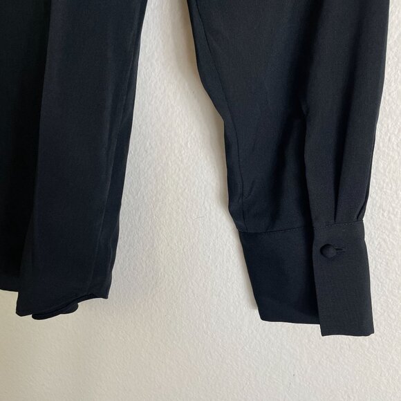 Ann Taylor Womens Large Tall Black Lace Yoke Long Sleeve Blouse Front Neck Tie - Picture 12 of 12